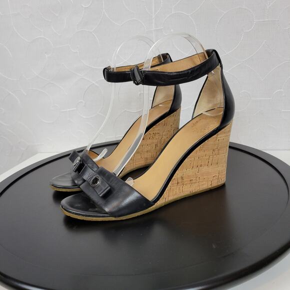 Marc by Marc Jacobs Logo Disc Womens Sandals Size 9 Black Cork Leather Wedge - Picture 6 of 16